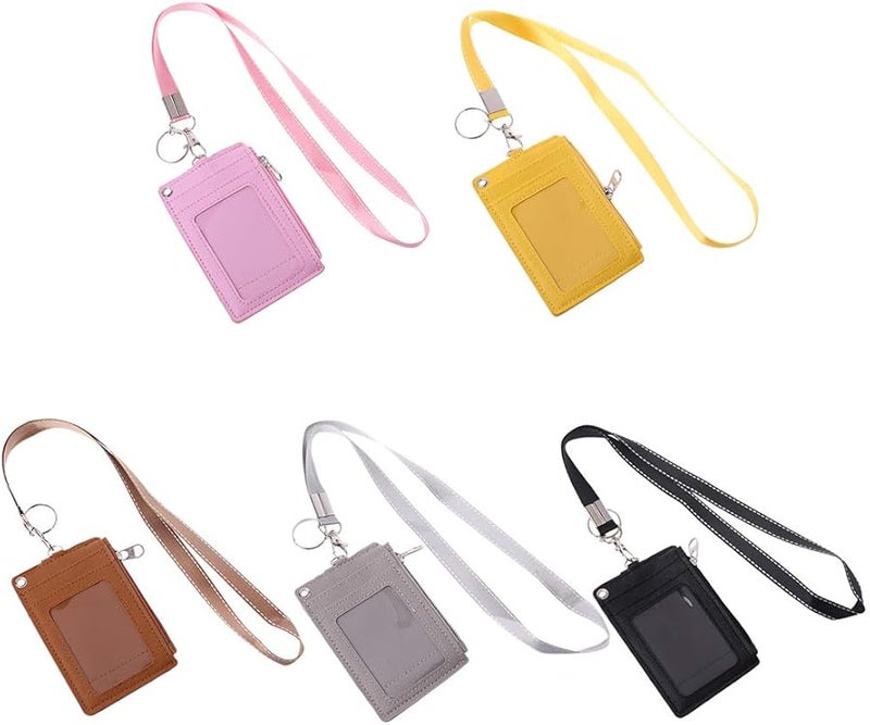Yellow Credit Card Holder Neck Lanyard Hard Case ID Badge Coin Purse for Business Office Exhibition - Image 2